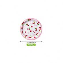 樱花蝴蝶结一次性餐盘、餐巾纸、杯子套装，派对用品，可供8位客人使用，一次性纸盘，派对餐具，适合生日、婚礼、主题派对、家庭野餐等场合。 - 彩色 - 查看 7