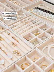 1pc Velvet Jewelry Display Tray, Stackable Jewelry Storage Tray, Jewelry Organizer Tray - Multicolor - View 5