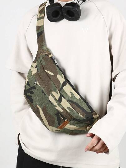 Bolsa de cintura de camuflaje para hombres, bolso bandolera de gran capacidad, adecuado para ir al trabajo, deportes, escalada, ciclismo, fiestas, vacaciones, regalo para novio, vuelta al cole, correa ajustable para adaptarse a diferentes tipos de Body, uso diario y viajes