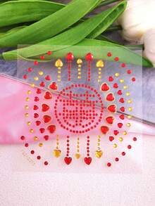 1 Sheet Bold Red & Gold Heart & Circular Rhinestone DIY Face Gems Self-Adhesive Face Jewels For Carnival Parades Latin Parties & Vibrant Makeup Looks Reusable Shiny Face Rhinestones For Women & Festive DIY Beauty Lovers,Rhinestone Face Sticker - Multicolor - View 10