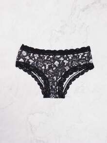 Dircho 5pcs Women's Mysterious Print Lace Trim Panties, Moon & Star Celestial Pattern Mid-Waist Triangle Briefs, Soft Elastic Underwear Set - Multicolor - View 7