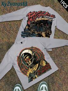 Y2k Astronaut Art Punk Long Sleeve Shirts ,Sky Double-Sided Printing,Christmas Style Graphic T Shirt Cotton,Fashionable Hip-Hop For Men -  Long Sleeve T-Shirts, Funny Vintage Shirts,Regular Fit, Street Style, Digital Print,  Ideal Gift - 淺灰色 - 查看 1