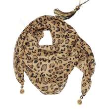 Women's Leopard Print Chiffon Scarf With Pendant, Lazy Neck Scarf Necklace, Lightweight Versatile Fashion Neck Wrap, Chic Small Square Scarf For Daily Wear & Neck Protection - 磁扣豹紋白底黑點 - 查看 5