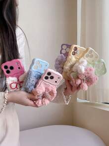 Minimalist Fashionable Wavy Plush Bow Phone Case Suitable For IPhone 17, 16, 15, 14, 13
