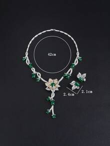 1 Set Of 3pcs Luxurious Jewelry Style Copper Zirconia Flower Necklace And Earrings Set, Matching Bridal Gown And Evening Dress Accessories - Jewelry Sets - View 8