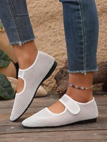 1双女士休闲网面平底鞋，百搭日常软底运动鞋，春夏款 - 白色 - 查看 3