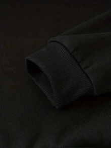Floral Print Hooded Sweatshirt With A Drawstring And Thermal Lining. - Black - View 5