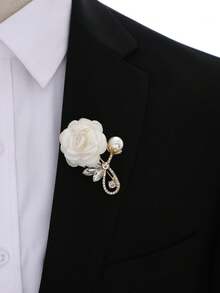 1枚男女通用白色、粉色、酒红色、藏蓝色山茶花胸针，饰有水钻，适用于婚礼、派对、伴娘领针 - 彩色 - 查看 5