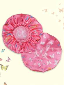 1 chiếc mũ ngủ bằng vải satin họa tiết bướm, thích hợp để đội hàng ngày. - Màu Hồng  San hô - Xem 6