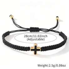 2PCS/Set Leisure Simple Copper Bead Bracelet, Cross Bracelet, Black And White Lucky Bracelet, Black And White Adjustable Bracelet, Stackable Bracelet, Couple Bracelet, Cross Easter Card, Friend Gift, Birthday Gift, Sisters Bracelet, Family Gift, Valentine's Day Gift, New Mother Gift, Christian Gift, Baptism Gift, Anniversary Gift - Multicolor - View 6