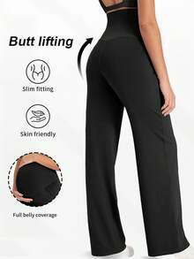 1-PC Women's Maternity Pants, Are In A Simple And Pure Black Color. They Adopt An Elastic Waistband Design That Won't Oppress The Abdomen Sports - Black - View 3