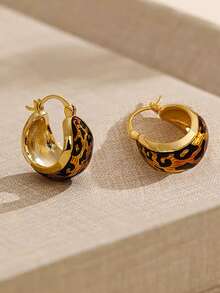 1 Pair Elegant Leopard Print Hoop Earrings, Luxurious French Style, Suitable For Daily, Casual, Party, Vacation Wear - Yellow Gold - View 7