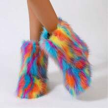 Women's Faux Fur Boot Furry Fluffy Round Toe Suede Winter Comfy Plush Warm Short Outdoor Indoor Flat Shoes Mid-Calf Boots Fashion Boots - Cailan - Xem 3