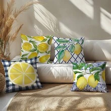 Bộ 4 vỏ gối trang trí chủ đề chanh mùa hè, in một mặt, chất liệu nhung màu đào, kích thước 45*45CM/18*18inch, thích hợp cho ghế sofa vải hiện đại, trang trí nội thất, tiệc tùng, làm quà tặng. - Nhiều màu - Xem 7