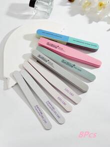 6支/8支装专业半月形、直形、菱形指甲锉，双面可用，可水洗，木质，双面木质指甲锉，适用于天然指甲，专业级，可重复使用，美甲，修脚，弧形 - 彩色 - 查看 6