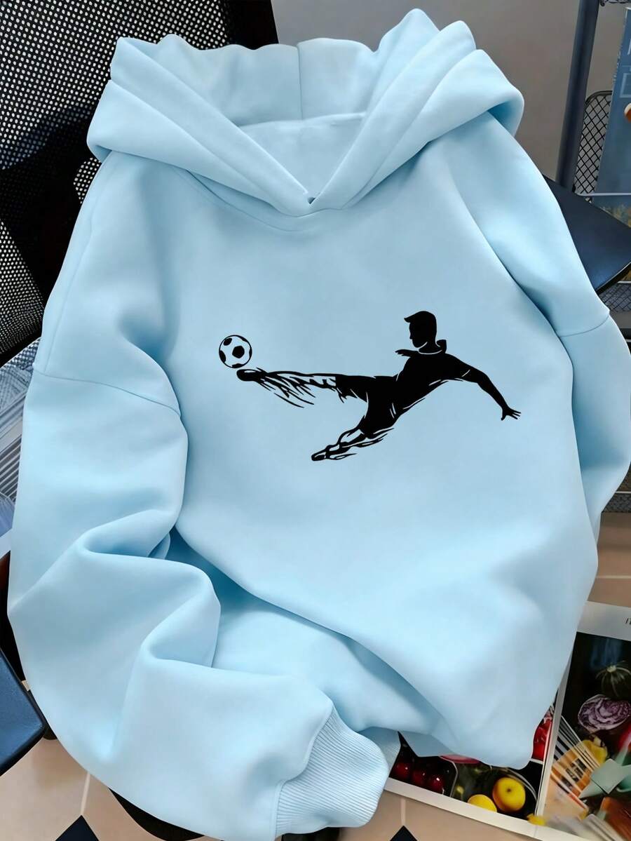 1pc Tween Boy Casual Printed Pullover Sweatshirt Sweatshirt, Thermal Lined, Long Sleeve, Autumn/Winter - Baby Blue - View 1