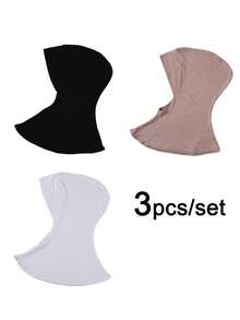 FADZOYLE 3pcs/Set Plain Short Neck Scarf, Paired With Abaya, Balaclava Hat And Hooded Lining Scarf, Minimalist Design, Suitable For Daily Life, Sports, Yoga, Fitness And Fashion Styling. - Multicolor - View 15