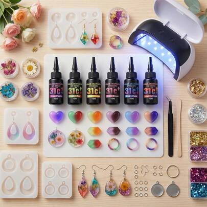 6 färger - 10 ml/0,35 oz UV-känsligt färgtemperaturändrande UV-lim DIY-handgjort lim, 31 graders temperaturförändring, smyckestillverkning DIY-hantverksdekoration - örhängen, ringar, nyckelringar och mer - smyckegjutningsverktyg