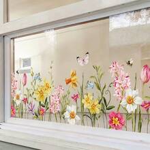 1pc Spring Floral & Bird Window Sticker, Made Of Static Cling Film With Butterfly & Bouquet Pattern, Suitable For Glass Surfaces, Reusable, Great For Kitchen Sliding Doors And Home Decor - Multicolor - View 10