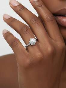 1pc Women's Wedding Ring, Lily Flower Design Ring, 2g 925 Sterling Silver, 1 Carat Moissanite, Bohemian Palace Style, Luxury Engagement/Wedding/Anniversary/Valentine's Day Gift, Comes With Moissanite Certificate And Elegant Gift Box - Silver - View 5