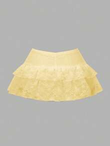 Chân váy xếp ly nhiều lớp, cạp thấp, ren, kiểu dáng dễ thương dành cho nữ, thích hợp cho các bữa tiệc, mua sắm và các buổi tụ họp mùa hè. - Màu vàng - Xem 2