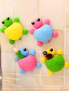 Adorable Turtle Wall Organizer With Strong Suction Cups Cute Cartoon Toothbrush Holder & Bathroom Storage Rack For Multi-Use PP Container For Toothpaste, Pens, Makeup Brushes Space-Saving Travel Organizer, Decor Storage,Cute Animal Shaped Blue Turtle Toothbrush Holder Wall Mounted Bathroom Toothpaste Storage Rack, Bathroom Accessories, Room Decor - Multicolor - View 6
