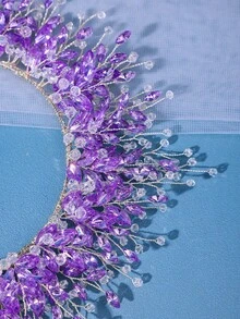 1件水晶紫色发箍公主生日皇冠，深色正式礼服哥特式头饰，新娘水钻婚礼发饰，派对节日装饰 - 紫色 - 查看 7