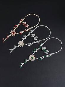 1 Set Of 3pcs Luxurious Jewelry Style Copper Zirconia Flower Necklace And Earrings Set, Matching Bridal Gown And Evening Dress Accessories - Jewelry Sets - View 3
