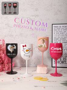 1pc Personalized Shatterproof Wedding Champagne Glass, 6oz/180ml, Customizable Name & Bow Design, Reusable, Suitable For Wedding Party Cups, Also For Whiskey, Wine, Cocktail, Beer, Champagne, Water, Oatmeal, Tea, Juice, Breakfast, Coffee And Other Beverages - 180 Ml - View 2