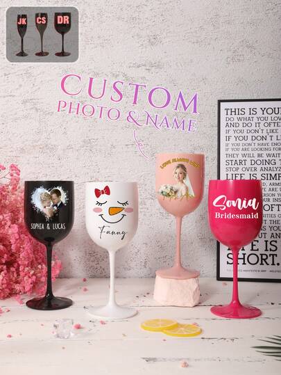 1pc Personalized Shatterproof Wedding Champagne Glass, 6oz/180ml, Customizable Name & Bow Design, Reusable, Suitable For Wedding Party Cups, Also For Whiskey, Wine, Cocktail, Beer, Champagne, Water, Oatmeal, Tea, Juice, Breakfast, Coffee And Other Beverages