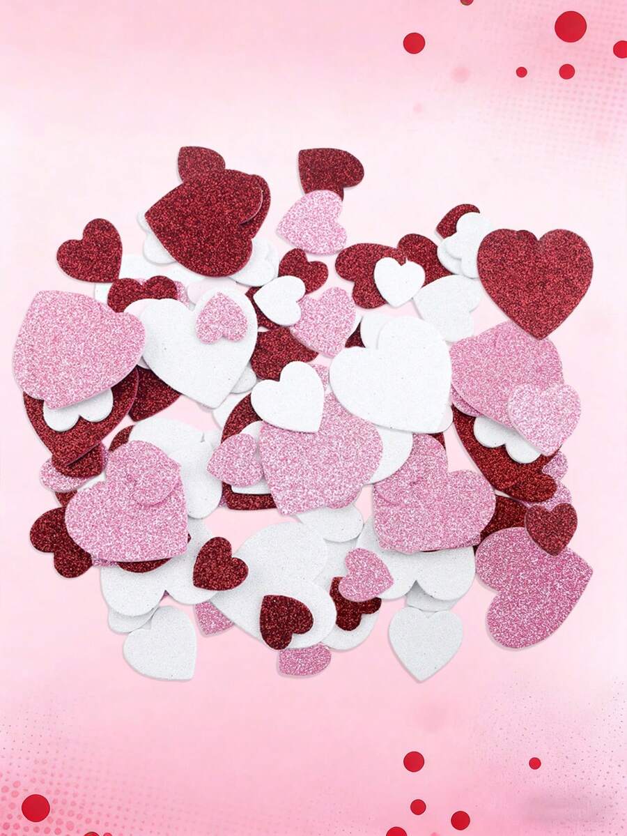 60张/包闪光爱心贴纸，适用于礼盒、礼品袋、贺卡、派对装饰、派对贴纸、礼品标签、趣味节日礼物、情人节装饰、创意爱心造型、送给女朋友、妈妈的礼物、婚礼季礼物、学习用品、返校季礼物 - 彩色 - 查看 1