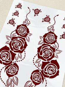 1 hoja de tatuaje de henna marrón temporal para manos y dedos, tatuaje de flores, tatuaje corporal temporal para festivales - Marrón - Ver 6