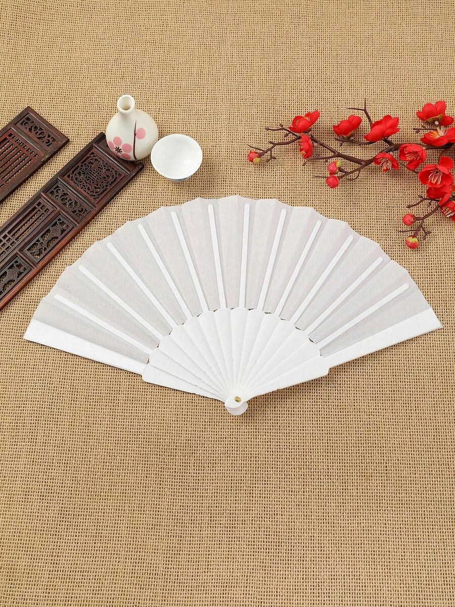 1把折叠纸扇，手持折叠扇，空白折叠扇，复古手持扇，适用于婚礼、生日派对装饰、DIY绘画和宴会装饰 - 优雅便携的降温配件，适合户外旅行、舞蹈表演、旗袍穿着、摄影道具、家居装饰，适用于各种场合