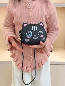 New Expression Kitten Crossbody Bag PU Shoulder Bag Cute Boy's And Girl's Coin Purse