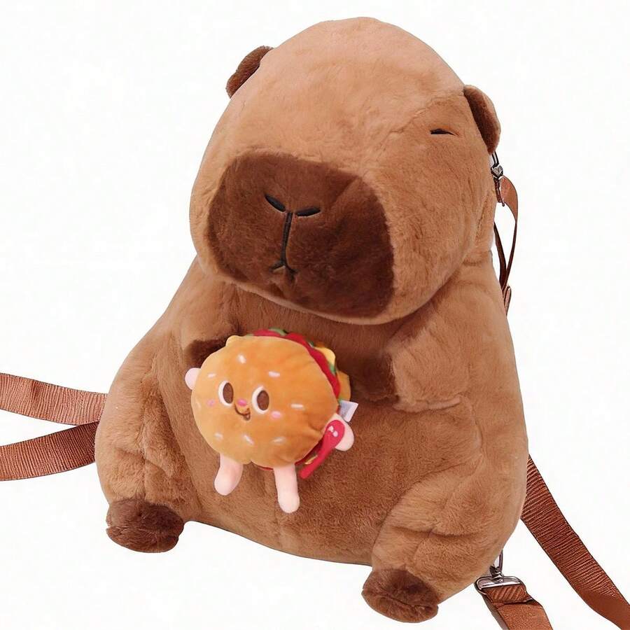 1pc Capybara Backpack Cute Fashion Bag, Can Store Cell Phone, Wallet And Keys, Multi- Purpose Storage Bag, Throw Pillow For Sofa, Home Decoration, Holiday Gifts, Halloween, Christmas - 棕色 - 查看 1