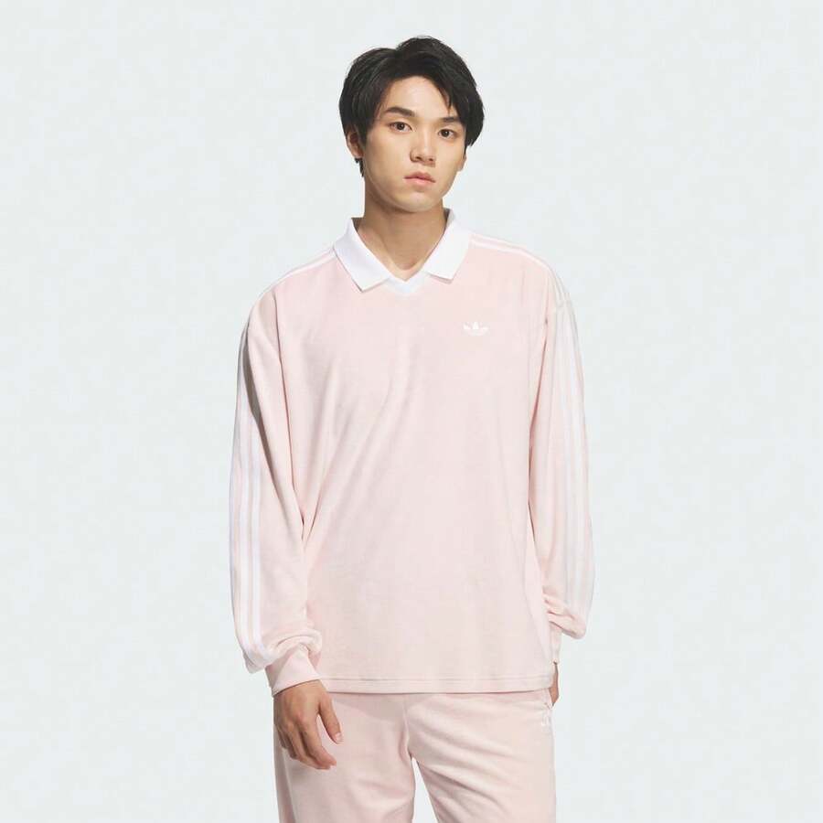 Adidas Originals Men's Velour Polo Long Sleeve Polo Shirt TKQ5487 - Pink - View 1