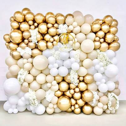 Wedding Season, 157pcs Balloon Kit With Floral Arch In Golden, Beige, Brown, And Orange, Suitable For Birthdays, Parties, Bridal Showers, Anniversaries, Graduations, Carnivals, New Year, Valentine'S Day, Backgrounds, Home Decor, And Ramadan.