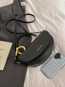 Women's Retro Fashion Simple Casual Flap Closure Structured Box Bag With Metal Hardware Design, Handheld Or Shoulder Strap, Suitable For Outing And Commuting - Black - View 9