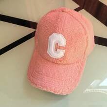 1 st unisex enfärgad bokstav C broderad fleece varm basebollkeps, streetwear mode sherpa höst/vinter fuzzy snapback-keps, par utomhussporter böjd brätte pappahatt - Flerfärgad - Visa 5