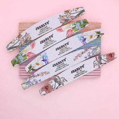 JEARLYU 3/5/10/25pcs Premium Professional Nail Files, Colorful Printed Half-Moon Nail Buffers, Double-Sided Gray Sandpaper Nail Polishing Sticks, Washable Nail Care Sanding Blocks