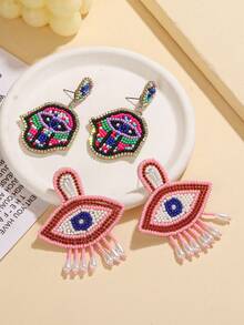 1 Pair Handmade Devil's Eye Beaded Earrings - Women's Fashion Jewelry, Suitable For Theme Parties And Daily Wear - Multicolor - View 7