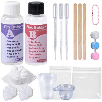 Bộ dụng cụ làm đồ chơi bóp mềm 26 món, Bộ dụng cụ làm đồ chơi bóp mềm Taba, Bộ dụng cụ tự làm trang sức, Bộ dụng cụ làm chân mèo bằng silicon mềm, Bao gồm 50ml keo silicon AB Resin tự làm, khuôn silicon hình chân mèo, chất phủ nhung, màu thực phẩm, dụng cụ, tỷ lệ 1:1 theo thể tích, lý tưởng cho việc tự làm, lý tưởng cho người mới bắt đầu.
