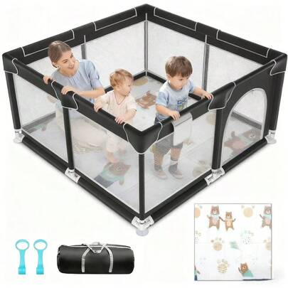 Baby Playpen With Mat,Portable Toddler Playground, Baby Gate Fence With Soft Breathable Mesh & Anti-Slip Base, Indoor And Outdoor, Baby Playen-Large Children Activity Center,Baby Grows Freely,Bayby Fence,Baby Stuff,Baby Needs,Anniversary Gift, Boys And Girls Gift,Newborn Gift