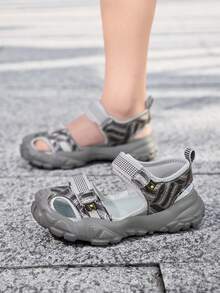 1 Pair Boys' Summer Slide Sandals, Convenient Hook And Loop Design, Non-Slip Breathable Comfortable Children Sandals - Silver - View 12