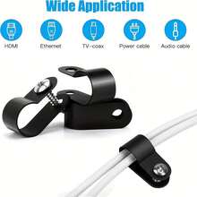 100pcs R-Type Cable Management Clips, Adjustable Wire Fasteners, Household & Commercial Use Anti- Cable Organizers, Sturdy, Keeps Desk & Wall Cables Tidy - Black - View 12