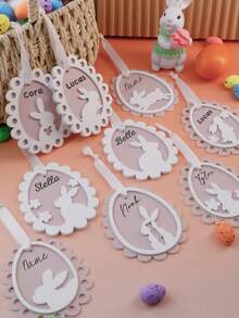 LICVIC Custom Easter Eggs Ornaments-With Rabbit Pattern, Personalized Easter Basket Stuffers, Customized Name Easter Decorations, Customizable Easter Tree Decorations, Easter Gifts, Party Decor, Room Decor, Living Room, Couples, Family, Friend, Kids Gift - Style a - View 6