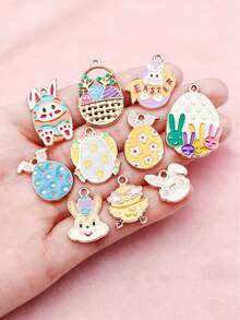 30Pcs Easter Day DIY Charms Enamel Bunny Carrot Egg Cartoon Pendants DIY Crafts Supply Jewelry Making Holiday Gift(Style Random) - Multicolor - View 3