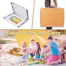 Foldable Laptop Table For Bed Lightweight Breakfast Bed Tray Portable Mini Picnic Storage Space Standing Holder, Folding Leg Desk Notebook Lap Table For Reading - Mustard Yellow - View 4