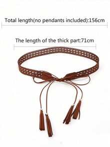 1pc Bohemian Style Hollow Tassel Buckle Design Women's Versatile Fashion Leather Belt, Suitable For Shirts, Dresses, School, Music Festivals, Parties In Summer And Autumn - Multicolor - View 6