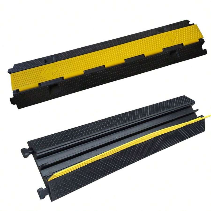 Trwały najazd kablowy próg pomost osłona ochrona kabli 1m 100cm 2kanałowy - Czarne - Zobacz 1